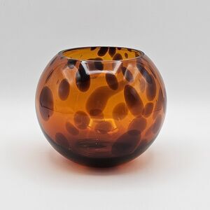 Glass Globe Votive Candle Holder Bowl Tortoise Shell Leopard Pattern